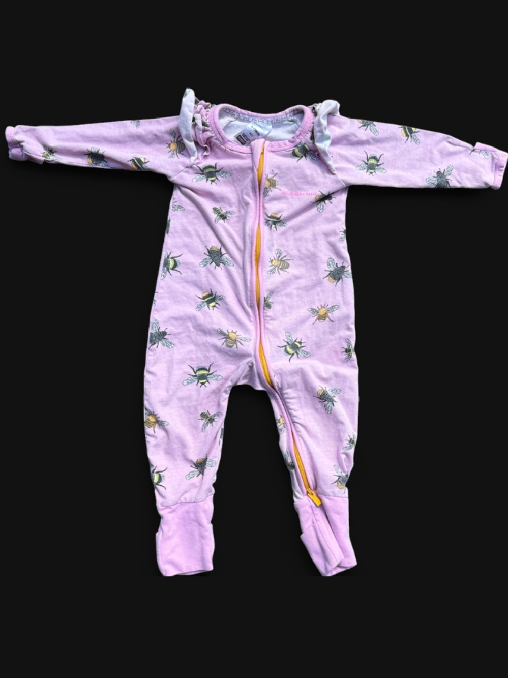 6-12M Bonds | Pink Bee-Print One-Piece Double Zipper Sleeper